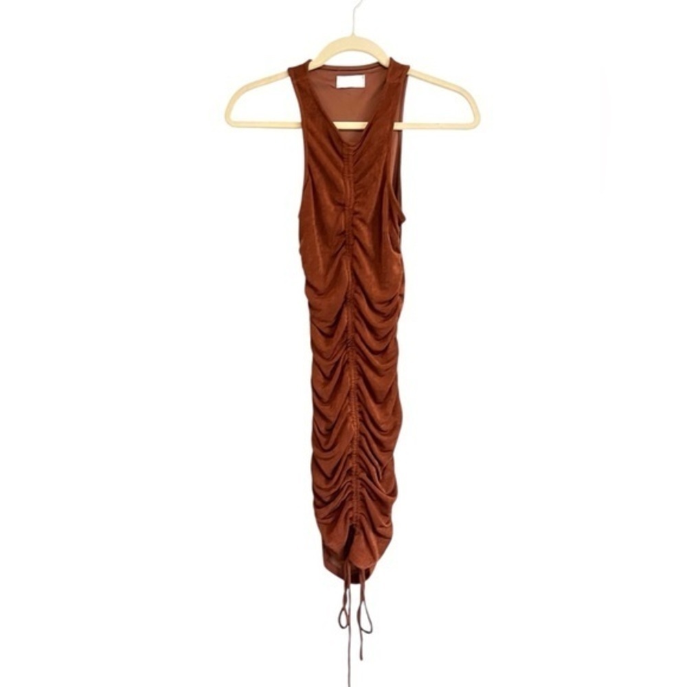 Isalis Bodycon Drawstring Ruched Dress in Burnt Orange Size Small